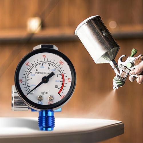 Flylin 1/4 Inch Spray Gun Air Inlet Pressure Regulator Valve with Gauge