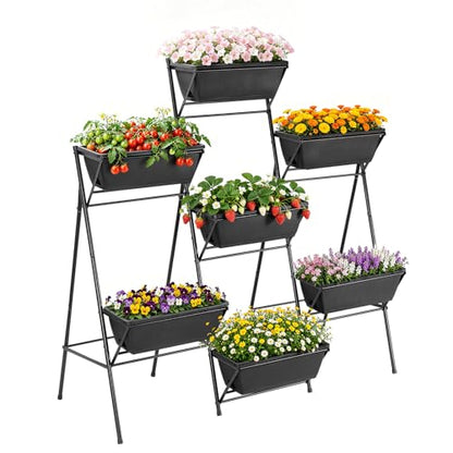 5-Tier Vertical Garden Planter with 7 Plant Boxes & Drainage Trays - color: Black, size: 5-Tier