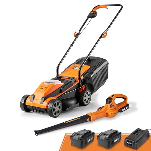 LawnMaster 24VMWBL 24V Max 13-inch Cordless Lawn Mower and Cordless Leaf Blower Combo with 2x4.0Ah Batteries and Charger - color: 13-Inch-Orange