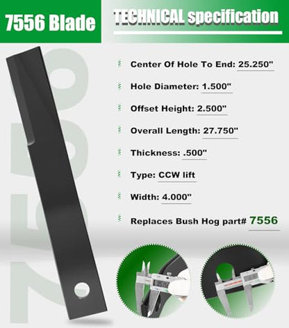 Camoo 7556BH for Bush Hog Rotary Cutter Blades Lawn Mower Blades for Bush Hog 276 286 310 315 1310 1315 206 306 7556 SQ172 SQ720 7556BH (2 Blade Set)