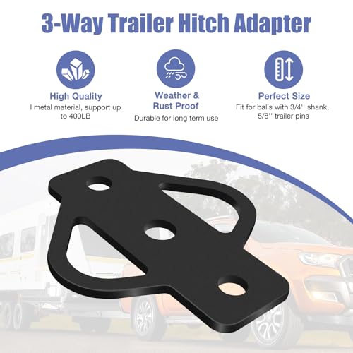 3-Way Trailer Hitch Adapter, Steel Hook Mounting with Bolts