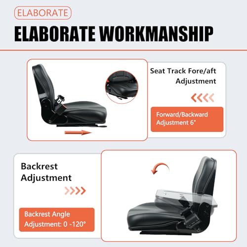 Universal Forklift Seat, Fold Down Tractor Seat with Retractable Safety Belt, and Micro Switch for Tractor, Excavator, Skid Loader, Backhoe, Dozer, Telehandler