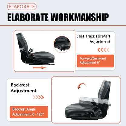 Universal Forklift Seat, Fold Down Tractor Seat with Retractable Safety Belt, and Micro Switch for Tractor, Excavator, Skid Loader, Backhoe, Dozer, Telehandler
