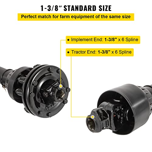 VEVOR PTO Shaft, 1-3/8" 6 Spline Tractor and Implement Ends PTO Driveline Shaft, Series 4 Tractor PTO Shaft, 43"-59" Brush Hog PTO Shaft with Slip Clutch Black, for Finish Mower, Rotary Cutter - size: 43"-59"