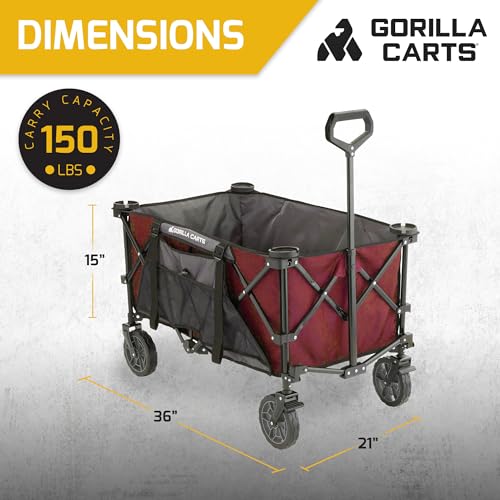 Gorilla Carts Collapsible Folding Outdoor Utility Wagon, 7 Cu Ft, Red - color: Red