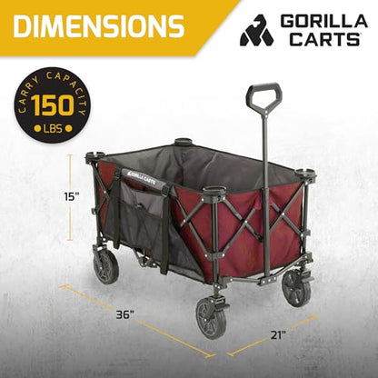 Gorilla Carts Collapsible Folding Outdoor Utility Wagon, 7 Cu Ft, Red - color: Red