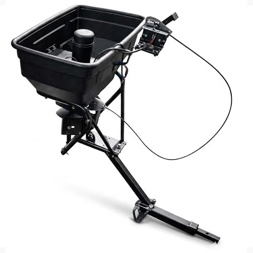 Field Tuff Hitch Mount Grass Seed Spreader with Rain Protector for ATV, UTV, or Utility Tractor, Black - size: 125 lb Capacity