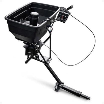 Field Tuff Hitch Mount Grass Seed Spreader with Rain Protector for ATV, UTV, or Utility Tractor, Black - size: 125 lb Capacity