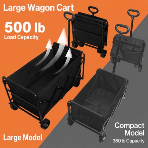 Wagons Carts Foldable, 500 lb 220L Collapsible Wagon with Brakes - color: Charcoal
