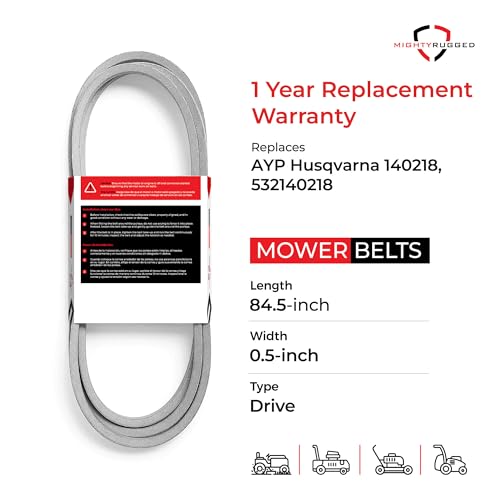140218, 532140218 Drive Belt Replacement for Craftsman, Length 84.5", Heavy-Duty, Durable, Aramid Cord Belt Replaces 140218 for Husqvarna GTH200 GTH250 YTH2242T YTH2454T YTH1848XPT LGT2554 LTH1538 - size: 84.5" x 1/2"