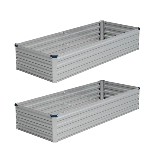 Vengarus 2PCS 8x2x1ft Galvanized Raised Garden Beds Kit,Planter Box Silver - color: Silver, size: 8x2x1FT(2PCS)