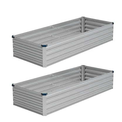 Vengarus 2PCS 8x2x1ft Galvanized Raised Garden Beds Kit,Planter Box Silver - color: Silver, size: 8x2x1FT(2PCS)