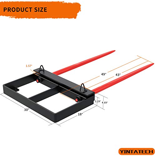 YINTATECH Dual Hay Bale Spear 49" 3000 lbs, Heavy Duty Front Skid Steer Loader Tractor Bucket Attachment with Coated Rust Resistant