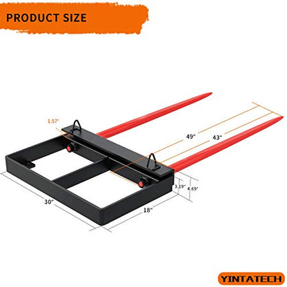 YINTATECH Dual Hay Bale Spear 49" 3000 lbs, Heavy Duty Front Skid Steer Loader Tractor Bucket Attachment with Coated Rust Resistant