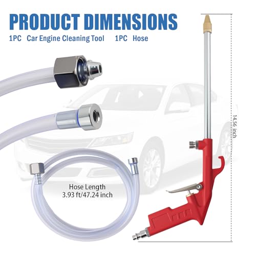 Air Engine Cleaning Gun with 3.93Ft Hose,Elbow Pneumatic Siphon Spray Gun for Car Engine Dust Detail Cleaning,High Pressure Professional Long Air Blow Guns Airs Spray Guns (Red) - color: Red