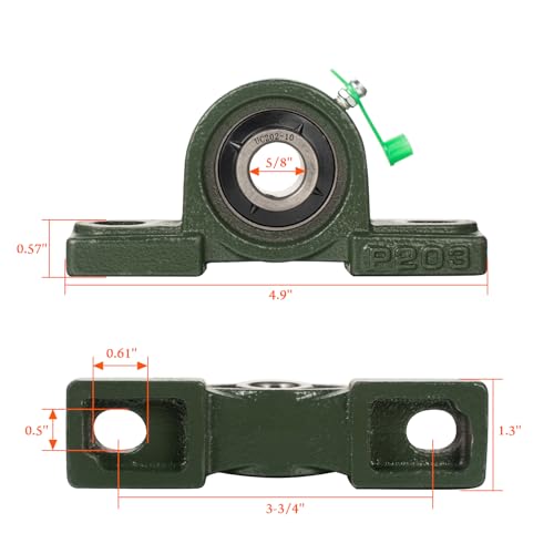 Pillow Block Bearing 5/8 inch Shaft Bore, Solid Cast Iron Base, Self-Aligning, Pack of 2 - size: UCP-5/8 inch bore