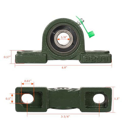 Pillow Block Bearing 5/8 inch Shaft Bore, Solid Cast Iron Base, Self-Aligning, Pack of 2 - size: UCP-5/8 inch bore