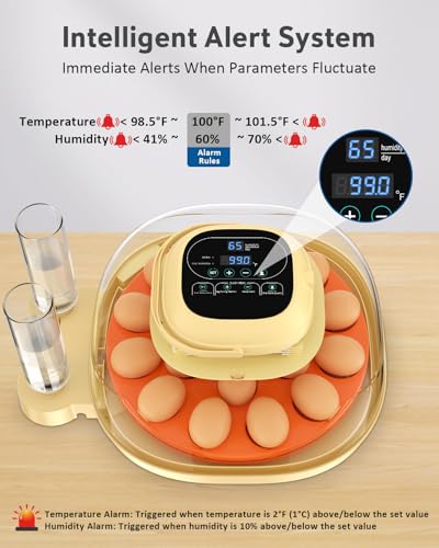 18 Egg Incubator for Hatching Eggs with Automatic Turning, Digital Temperature & Humidity Control, Built-in Egg Candler & Auto Water Refill, 360° Clear View for Chicken, Beige+Orange