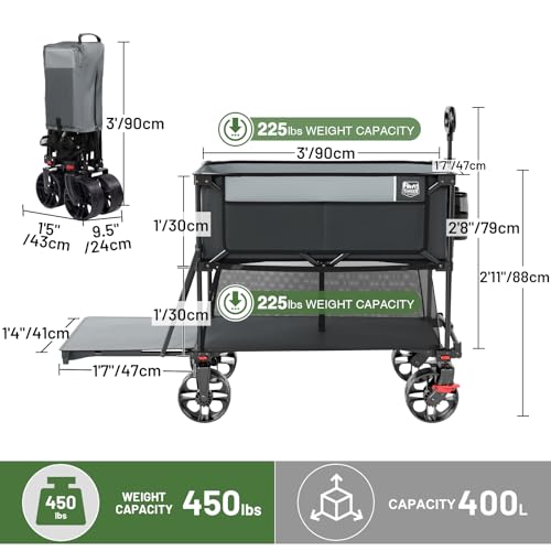 Timber Ridge 400L Folding Double Decker Wagon with Brakes, 54" Extra Long - color: Gray, size: Double Decker