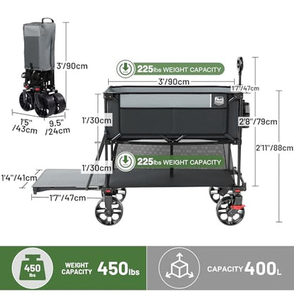 Timber Ridge 400L Folding Double Decker Wagon with Brakes, 54" Extra Long - color: Gray, size: Double Decker