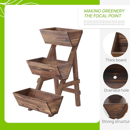 Vertical Garden Planter 3 Tier Raised Garden Bed Tiered Planter Box Outdoor - color: Carbonized, size: 3-Tier-Small