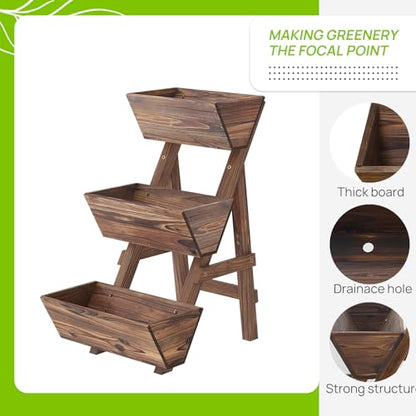 Vertical Garden Planter 3 Tier Raised Garden Bed Tiered Planter Box Outdoor - color: Carbonized, size: 3-Tier-Small