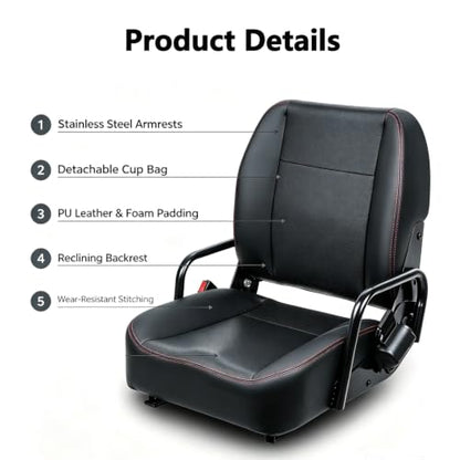 Universal Forklift Tractor Seat Suitable for Forklifts, Tractors, Excavators Fitted with a Seatbelt and Side Cup Holders, Black