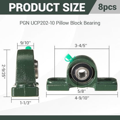 Gisafai 8 Pcs UCP202-10 Pillow Block Bearing with 5/8" Bore - style: UCP202-10