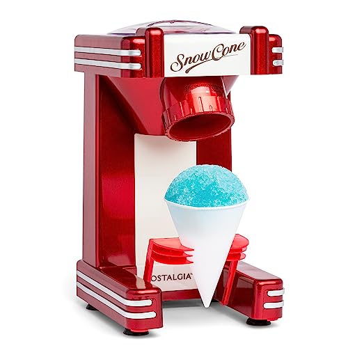 Nostalgia Snow Cone Shaved Ice Machine - Makes 20 Icy Treats - Includes 1 Reusable Plastic Cup - Retro Red - color: Metallic Red, style: Single Serve