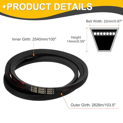 uxcell C100 Drive V-Belt 2540mm Inner Girth 22mm Width 14mm Height Rubber for Power Transmission - size: C100