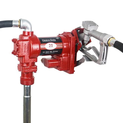 12V Fuel Transfer Pump with Manual Nozzle & Hose - color: Red