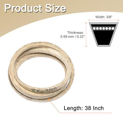 uxcell 3LK380 Cord Belt Grey, 3/8" x 38" Lawn and Garden Aramid V-Belt for Mower Deck - size: 38"
