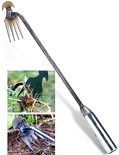 TOYPOPOR New Weeding Artifact Uprooting Weeding Tool, 16" Weed Puller, 4 Teeth Manganese Steel Forged Hand Pulling Weeder for Garden Yard Farm Weed Removal - color: 4 Teeth Weeder