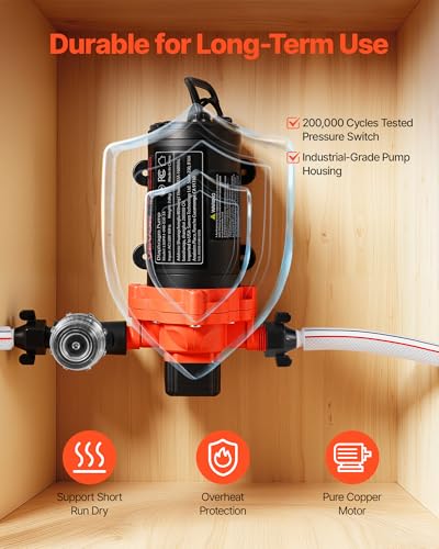VEVOR Water Pressure Pump, 110V AC 4 GPM, 3-Chamber On Demand Electric Diaphragm Water Transfer Pump, 45 PSI Max Pressure, Automatic Pressure Switch, for Home Kitchen Garden Irrigation Car Washing - size: 8.96 × 5.14 × 4.87 in