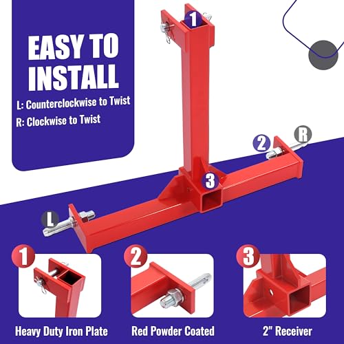 HECASA 3 Point 2 inch Trailer Hitch Receiver Drawbar for Category 1 Tractors