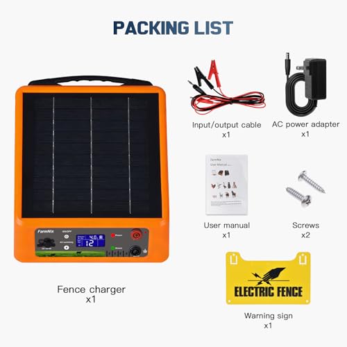20 Miles Solar Electric Fence Charger, 0.3-2.0J Adjustable Output - color: Orange