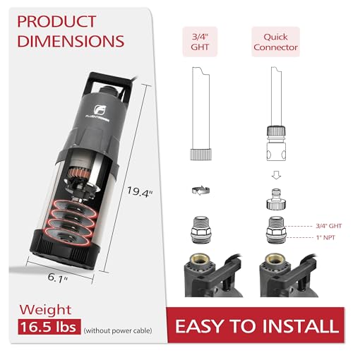 FLUENTPOWER Deep Well Submersible Water Pump, 1.5HP 1700GPH, 147' Head, Automatic On/Off Water Pump with 49ft Cord, Stainless Steel, for Garden Home Watering and Farmland Irrigation - size: 1.5HP Deep Well