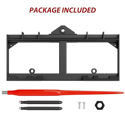 49" Hay Spear Attachment, 3000lbs Capacity Quick Attach Bale Spear Attachment with 1pc 49" Hay Spear & 2pcs 17" Black Stabilizer Spears for Tractors & Skid Steer Loader