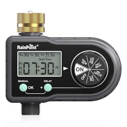 RAINPOINT Sprinkler Timer with 3 Individual Programs, Brass Inlet Water Timer for Garden Hose, Sprinkler Controller, Automatic/Manual Irrigation System for Lawn & Yard Watering, 1 Outlet