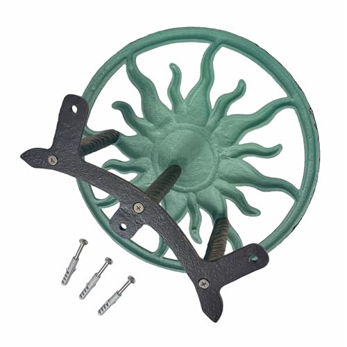 Zeckos Garden Hose Holder Sun 11.5 Inch Cast Iron Verdigris Bronze - color: Sun - Green