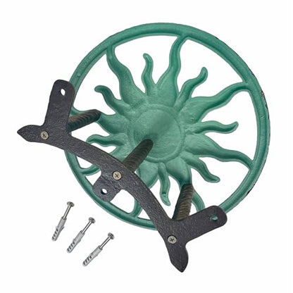 Zeckos Garden Hose Holder Sun 11.5 Inch Cast Iron Verdigris Bronze - color: Sun - Green