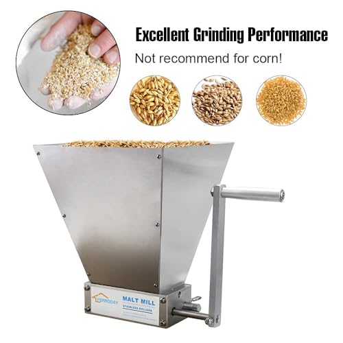 FERRODAY Malted Grain Mill for Grain Malt Barley, 2 Roller Stainless Steel - size: NO base plate
