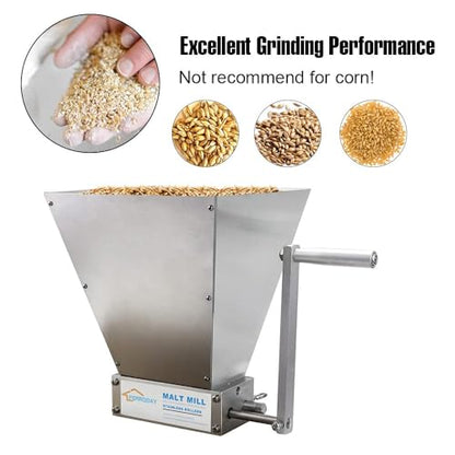 FERRODAY Malted Grain Mill for Grain Malt Barley, 2 Roller Stainless Steel - size: NO base plate