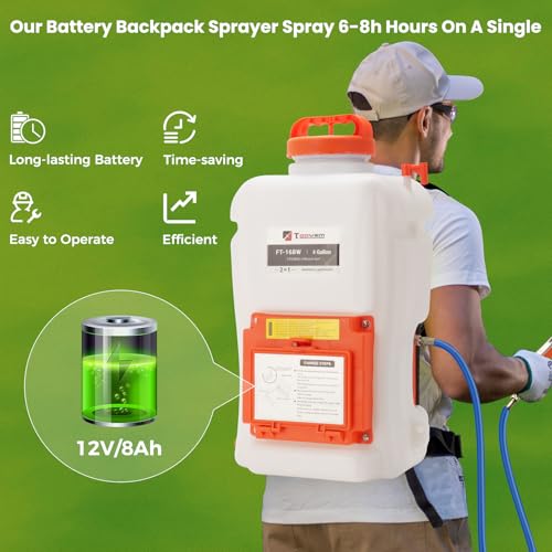 Toovem 4 Gallon Battery Powered Backpack Electric Sprayer with Wheeled Cart - color: White