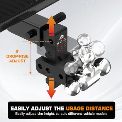 Kingfun Adjustable Trailer Hitch- Drop Hitch 2 inch Receiver 6" Drop Rise - color: Black, size: 2"Receiver- 6"Rise/Drop Hitch