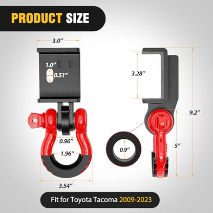 Nilight 2Pack Demon Front Tow Hook Bracket with 3/4" Shackle for Toyota Tacoma | for Toyota Tacoma 2009-2016 2017 2018 2019 2020 2021 2022 2023, with 7/8" Screw Pin and Isolator Rubber Washers - color: Toyota Tacoma D-Ring Shackle