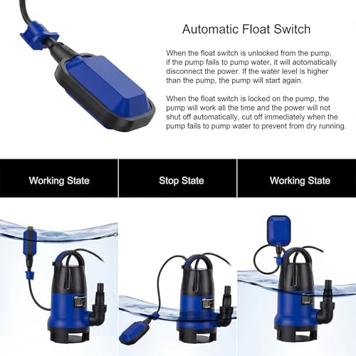 Prostormer 1HP 3700GPH Submersible Sump Pump with Automatic Float Switch - color: Blue