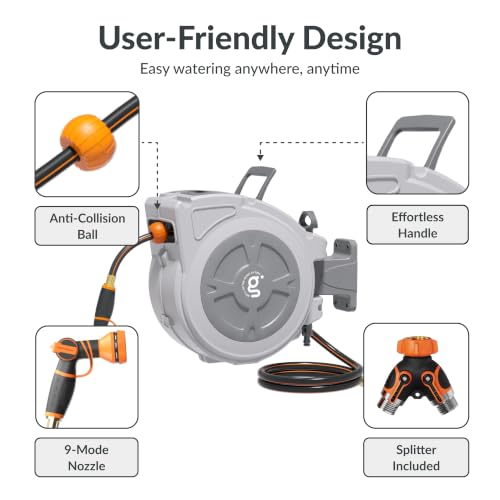 Giraffe Tools Retractable Hose Reel 1/2" x 100 ft with Hose Splitter