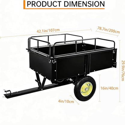 750LB Heavy Duty Dump Cart with Removable Gate, 15 Cu Ft Steel Garden Cart with Pneumatic Tires, Durable Yard Wagon for Lawn, Farm, Tractor, ATV Utility Trailer - color: Yellow