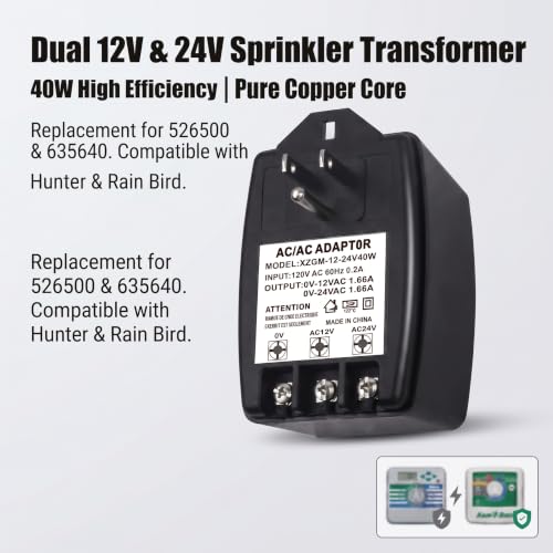 Dual 12V&24V 1.66A Sprinkler Transformer for Hunter Rain Bird